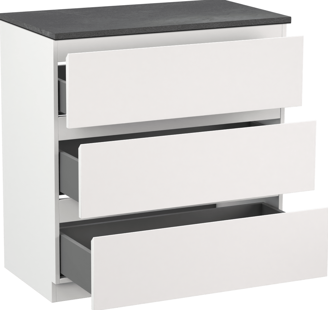 Linie Lado freistehendes Möbelstück Set: 80 x 46 cm, Weiß matt, mit Lado Einzel Waschtischplatte, Melamin Schiefergrau