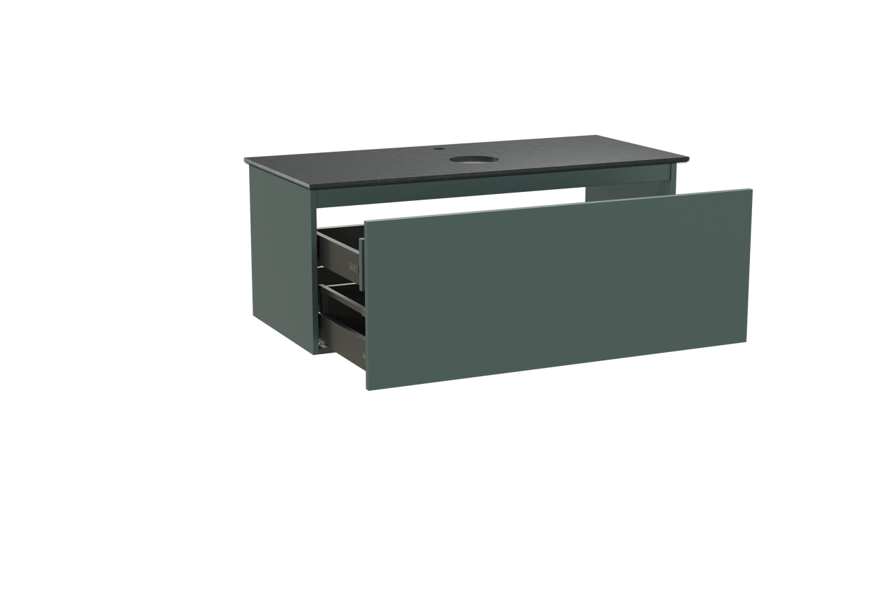 Balmani Sfera hängendes Möbelstück Set: 120 x 55 cm, Forest, mit Facetta Einzel Waschtischplatte, Schwarzes Granit