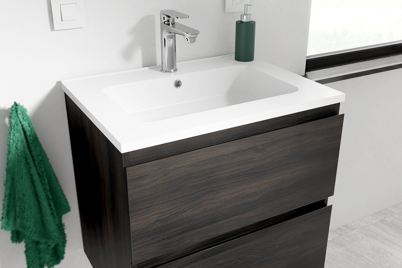 Linie Lado zwevende wastafelonderkast 60 x 46 cm donkere notenhout 2 lades