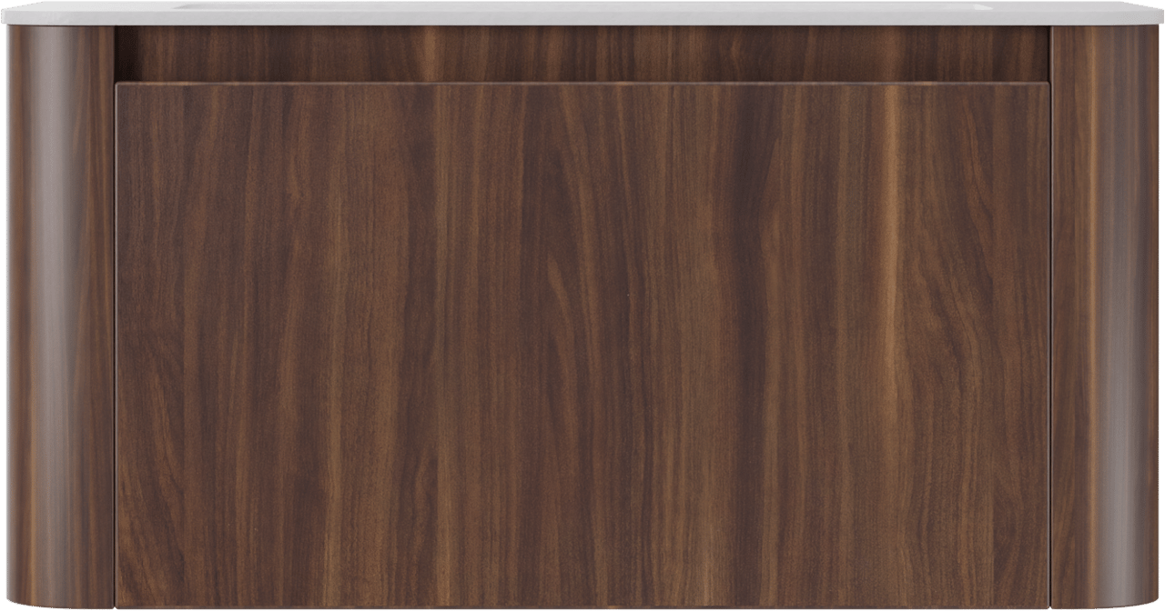 Storke Soft zwevend badmeubel 100 x 46 cm notenhout met Mata Soft enkele wastafel in solid surface mat wit