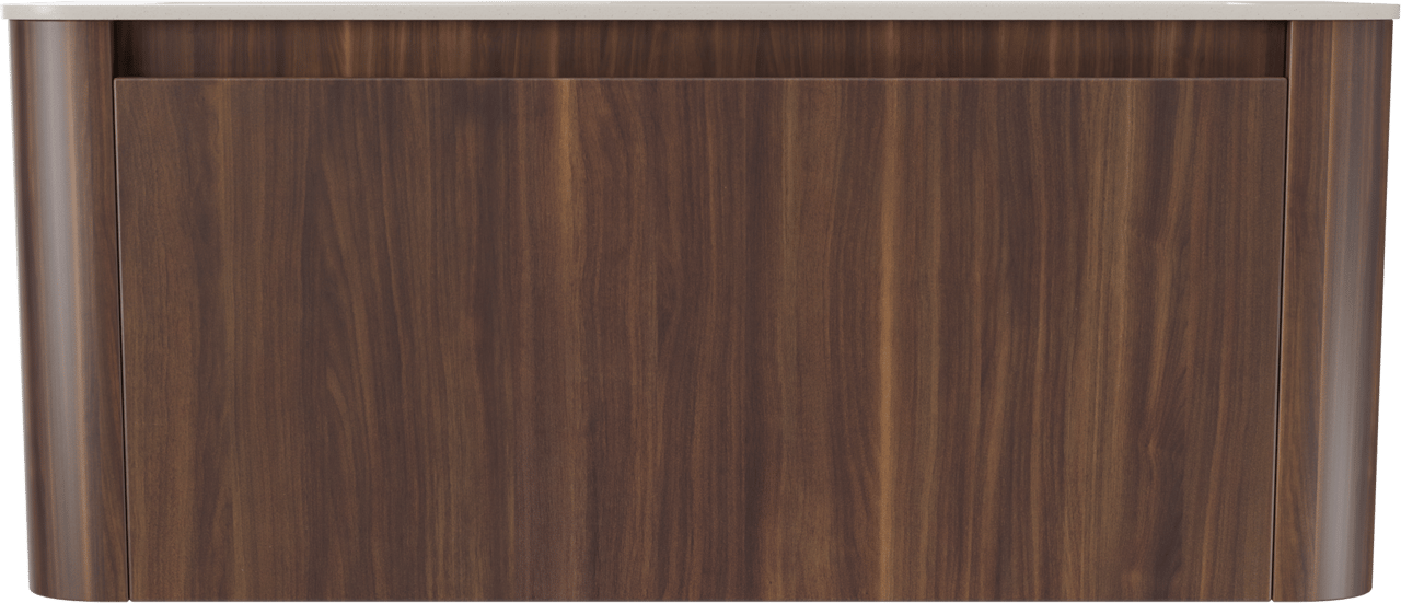 Storke Soft meuble salle de bains suspendu 120 x 46 cm noyer avec Mata Soft double vasque en Solid Surface beige granite