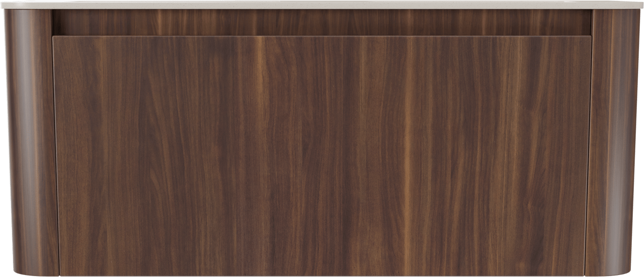 Storke Soft meuble salle de bains suspendu 120 x 46 cm noyer avec Mata Soft double vasque en Solid Surface beige granite