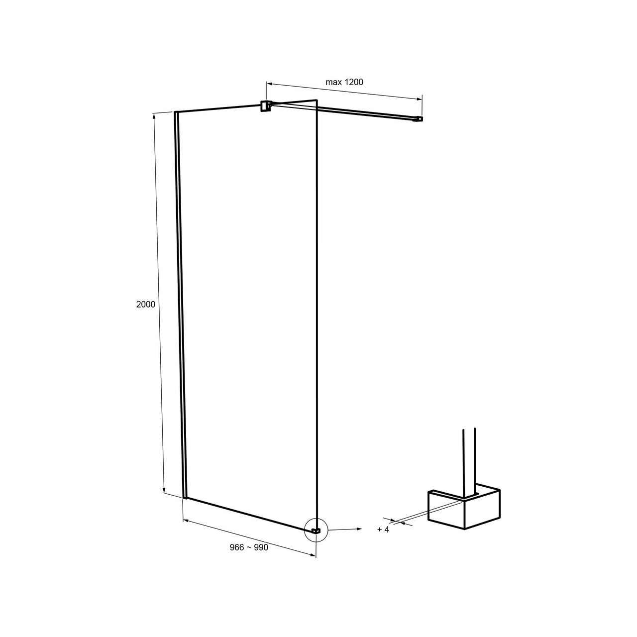 Balmani BMSS Walk-In-Dusche 100 x 200 cm, Leinen weiß Glas , Profil weiß matt