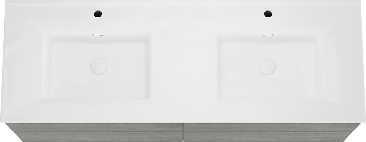 Storke Edge meuble salle de bains suspendu 150 x 52 cm béton gris foncé avec Kera double vasque en porcelaine blanc brillant, bondes incluses