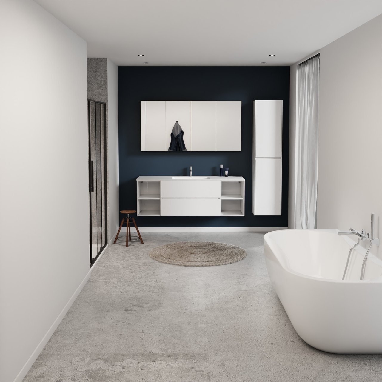 Storke Edge meuble salle de bains suspendu 155 x 52 cm blanc brillant avec Mata plan simple en solid surface blanc mat