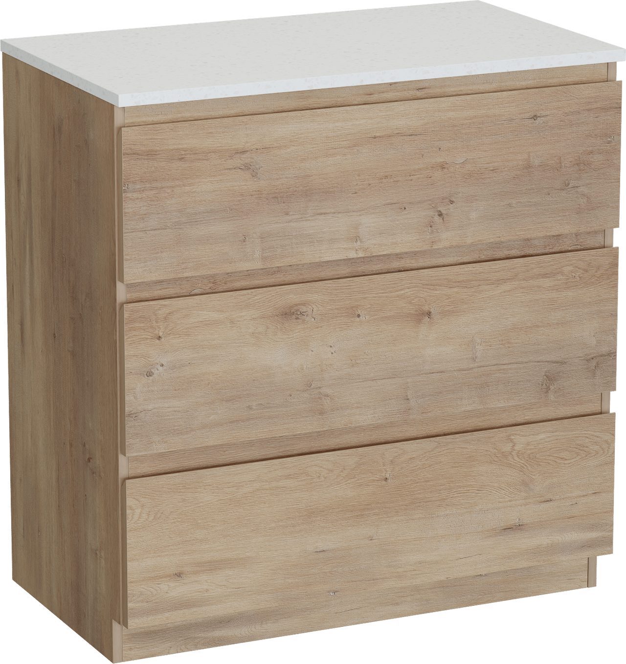 Linie Lado freistehendes Möbelstück Set: 80 x 46 cm, Naturbelassene Eiche, mit Lado Einzel Waschtischplatte, Melamin in Terrazzo Weiß