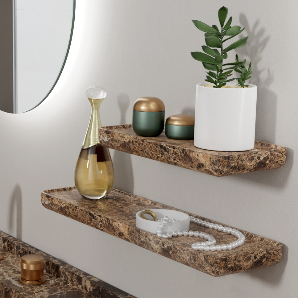 Balmani Tray étagère murale Marbre Dark Emperador 40 x 12 cm