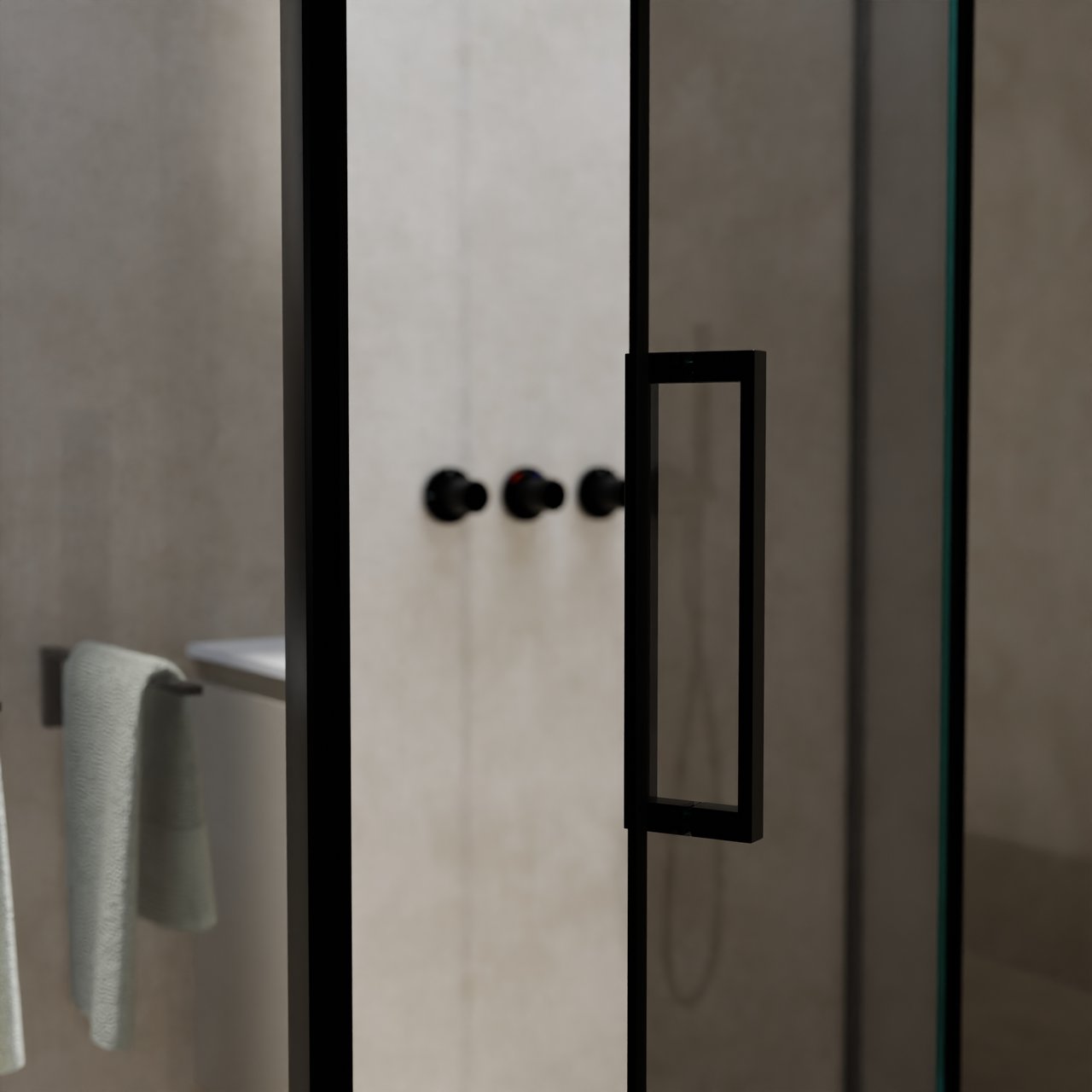 Balmani Senses Design douche en coin avec porte pivotante à droite et paroi latérale fixe, 140 x 90 cm, Miroir Reflex, Profil noir, coating inclus