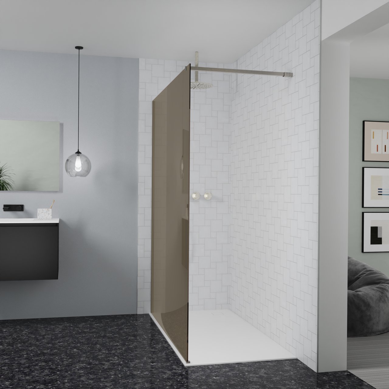 Balmani Modular inloopdouche: 160 x 200 cm, Brons glas, Brushed CoolMetal profielen