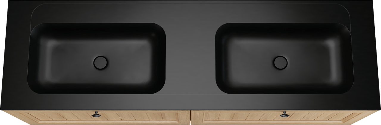 Balmani Lemon zwevend badkamermeubel 180 x 55 cm, fineer natuur eik met Tablo Strada dubbele wastafel in mat zwart