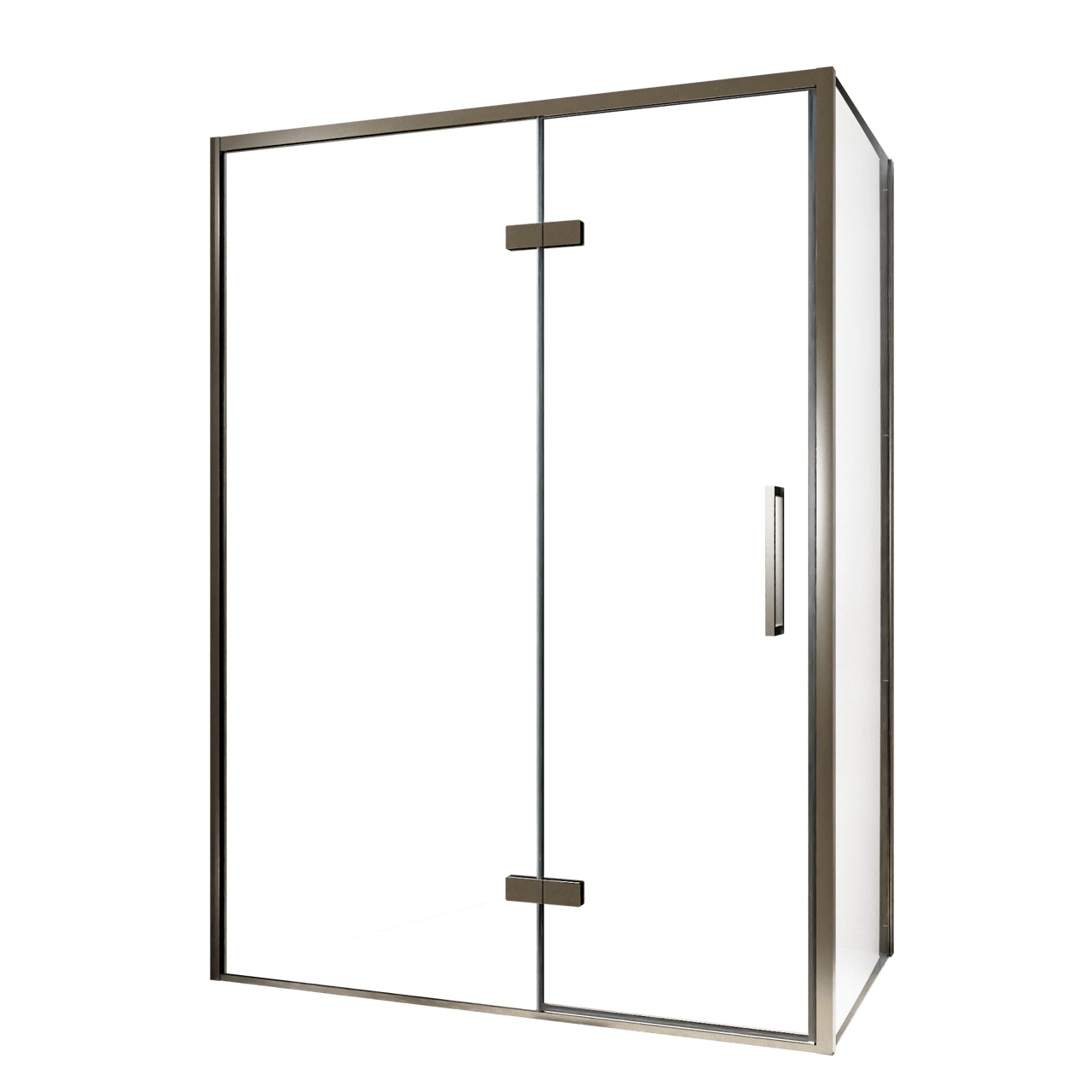 Balmani Senses Design douche en coin avec porte pivotante à gauche et paroi latérale fixe, 140 x 70 cm, Verre transparent, Profil Brushed GunMetal, coating inclus, coating inclus