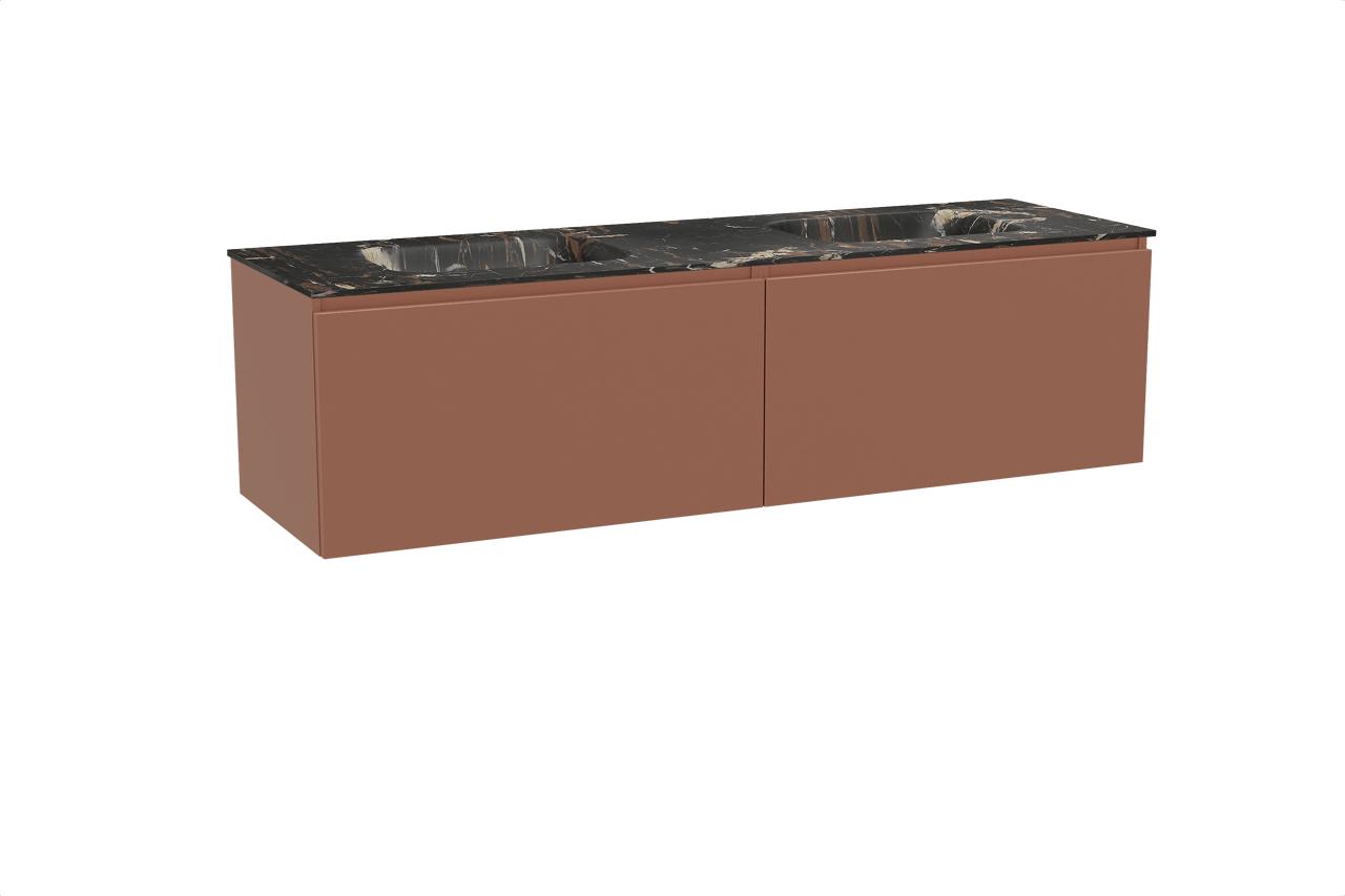 Balmani Sfera hängendes Möbelstück Set: 180 x 55 cm, Cotto, mit Tablo Arcato Doppelwaschtisch, Marmor Portoro Gold