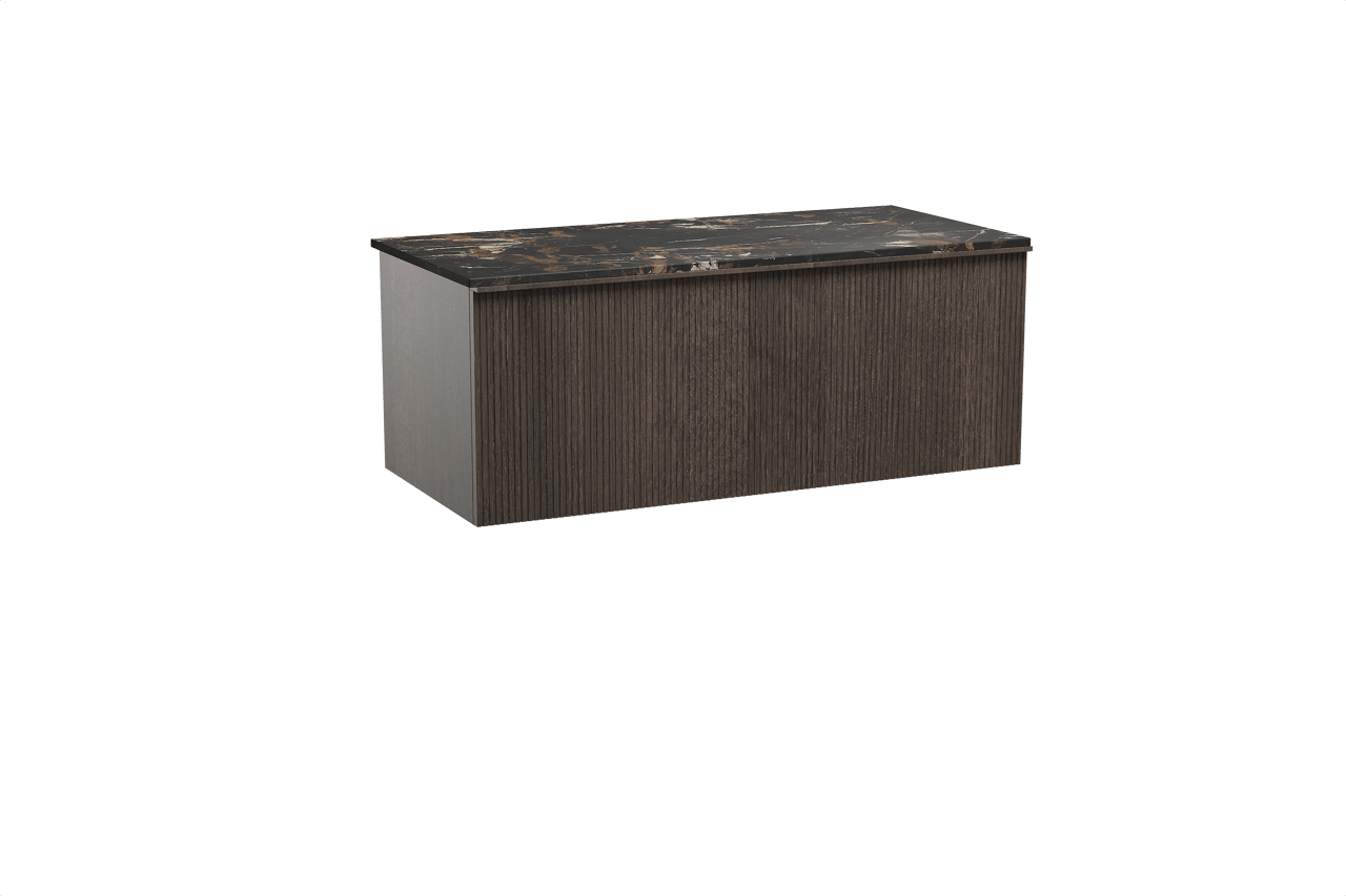 Balmani Forma meuble salle de bains suspendu 120 x 55 cm chêne fumé avec Stretto tablette simple en marbre portoro gold, Nervure droite symétrique verticale