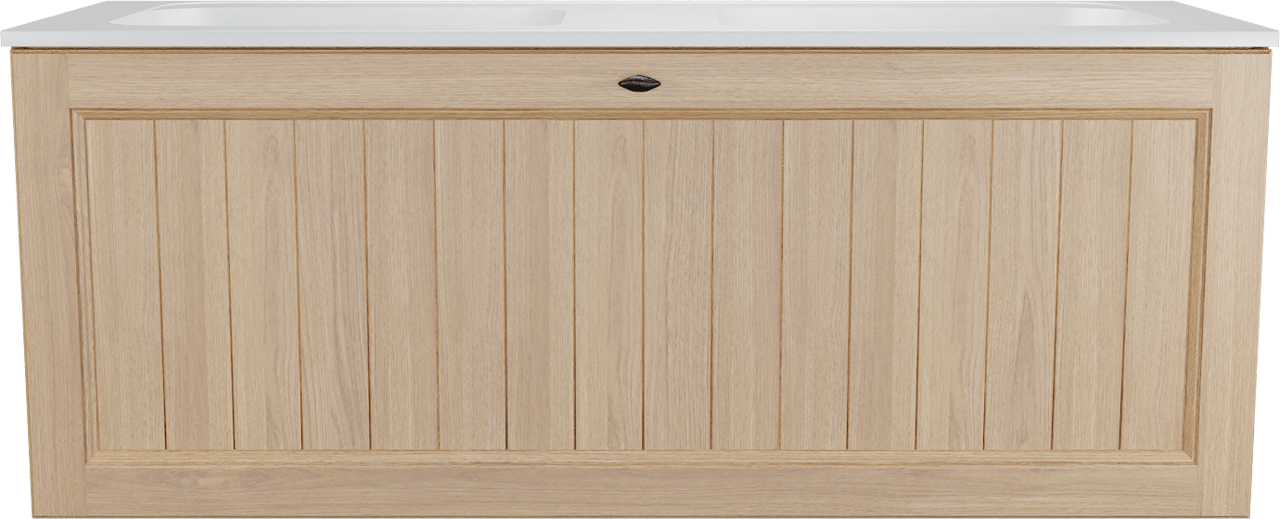 Balmani Lemon hängendes Möbelstück Set: 135 x 55 cm, Naturbelassene Eiche Furnier, mit Tablo Strada Doppelwaschtisch, Weiß matt