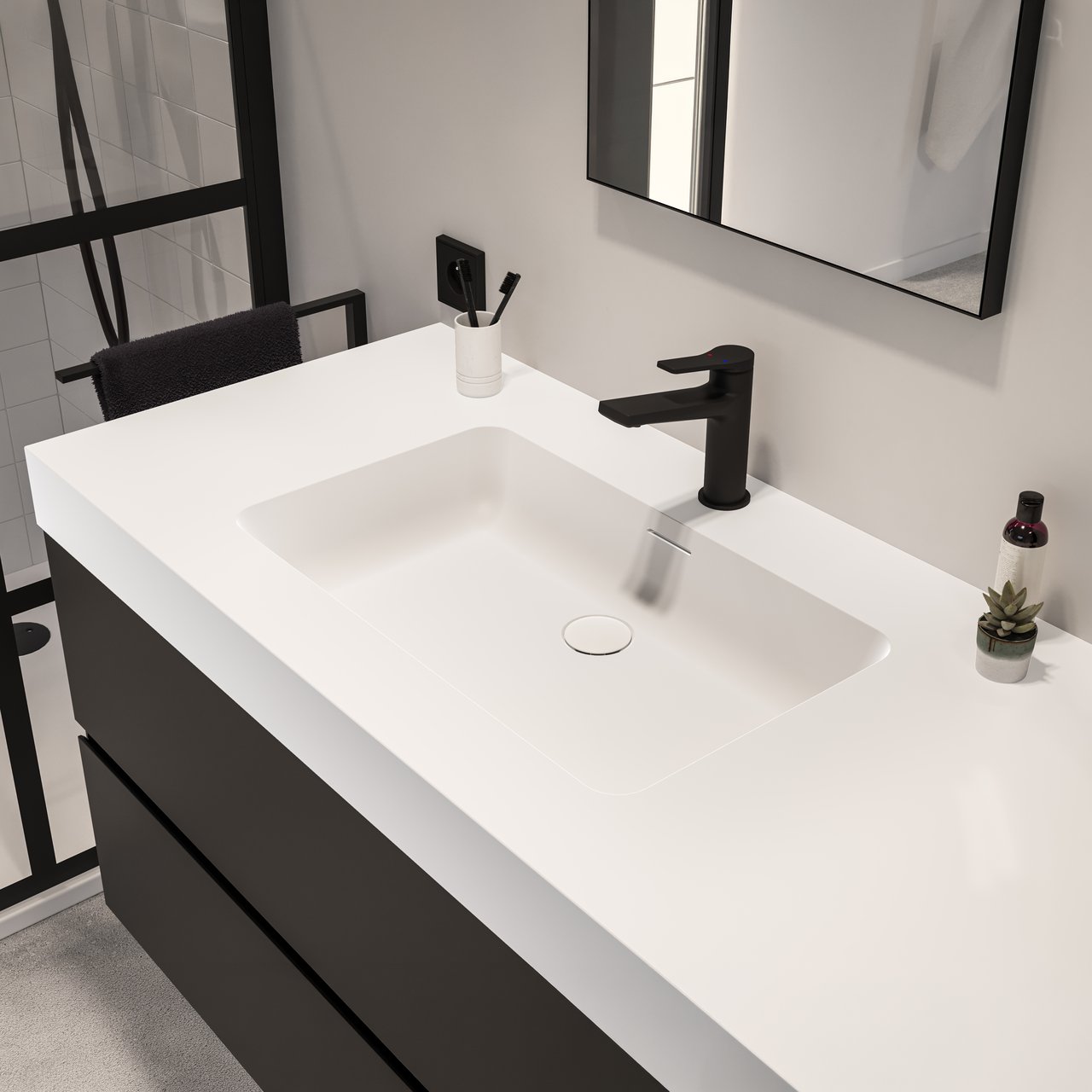 Storke Mata High Waschtisch, links, Solid Surface matt, 150 x 52 cm