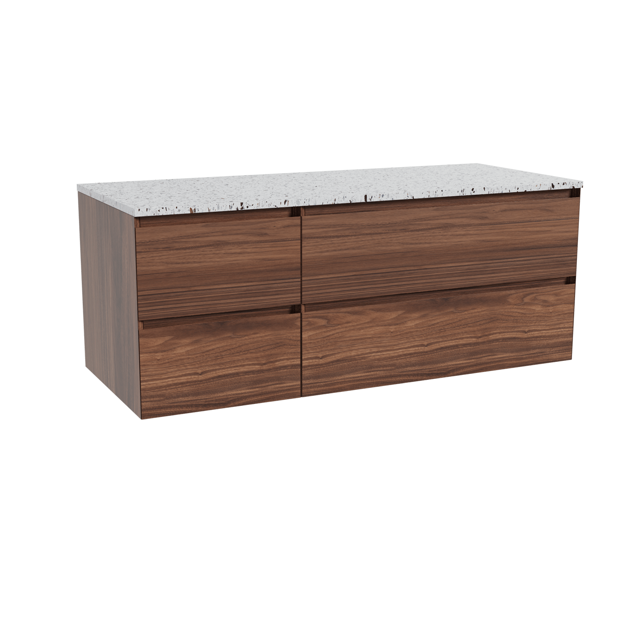 Balmani Mitra meuble salle de bains suspendu 135 x 55 cm noyer avec Stretto tablette simple ou double en blanc/noir mat terrazzo