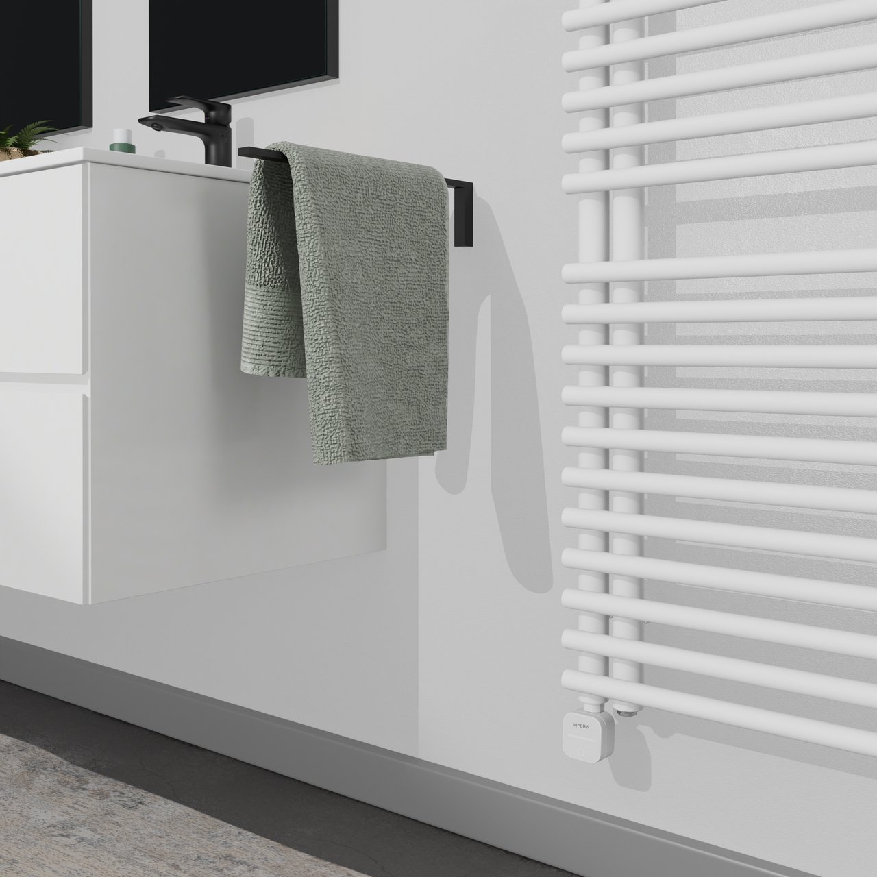 Vipera Nevada Einzel Handtuchheizkörper 50 x 120 cm Elektrische Heizung Weiß matt Mittelanschluss 500W, inkl. Widerstand