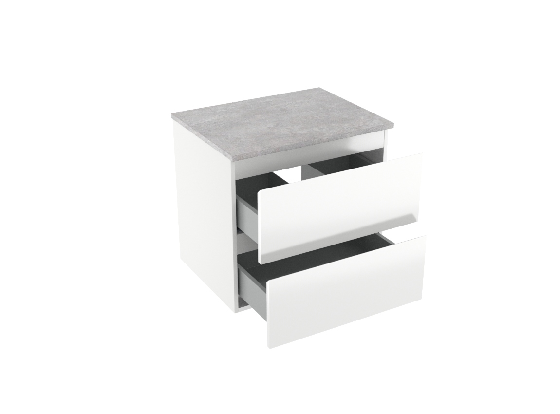 Linie Lado meuble salle de bains suspendu 60 x 46 cm blanc brillant avec Lado tablette simple en mélaminé béton gris foncé