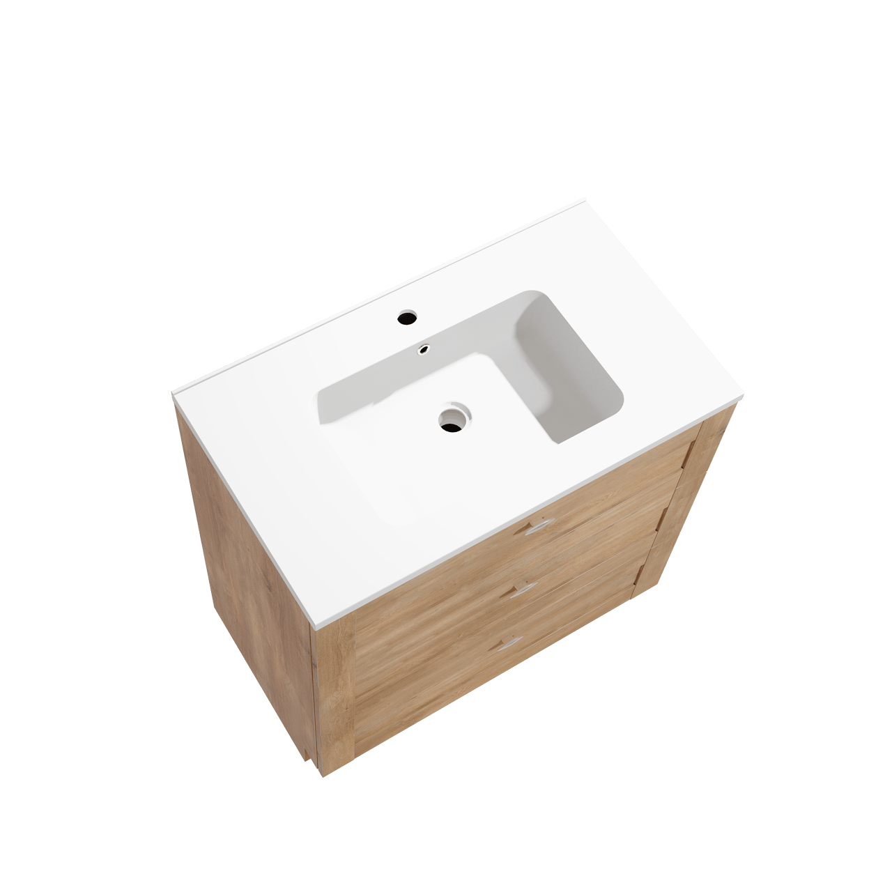 Linie Classo freistehendes Möbelstück Set: 80 x 46 cm, Naturbelassene Eiche, mit Vano Einzelwaschtisch, Marmorkomposit Weiß matt