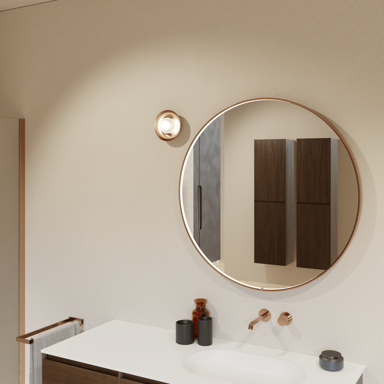 Balmani Secret miroir rond Brushed RoseGold lumineux et anti-buée Ø 90 cm