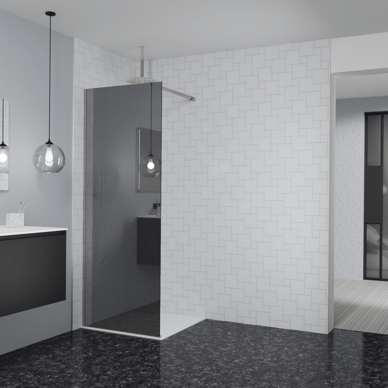 Balmani Modular douche à l'italienne: 80 x 200 cm, Miroir Reflex, Profil Brushed CoolMetal