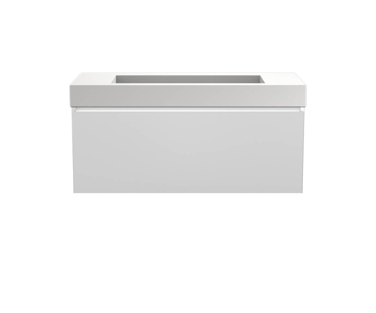 Balmani Idra hängendes Möbelstück Set: 120 x 55 cm, Weiß matt, mit Modus Einzelwaschtisch für 2 Armaturenlöcher, Solid Surface Weiß matt