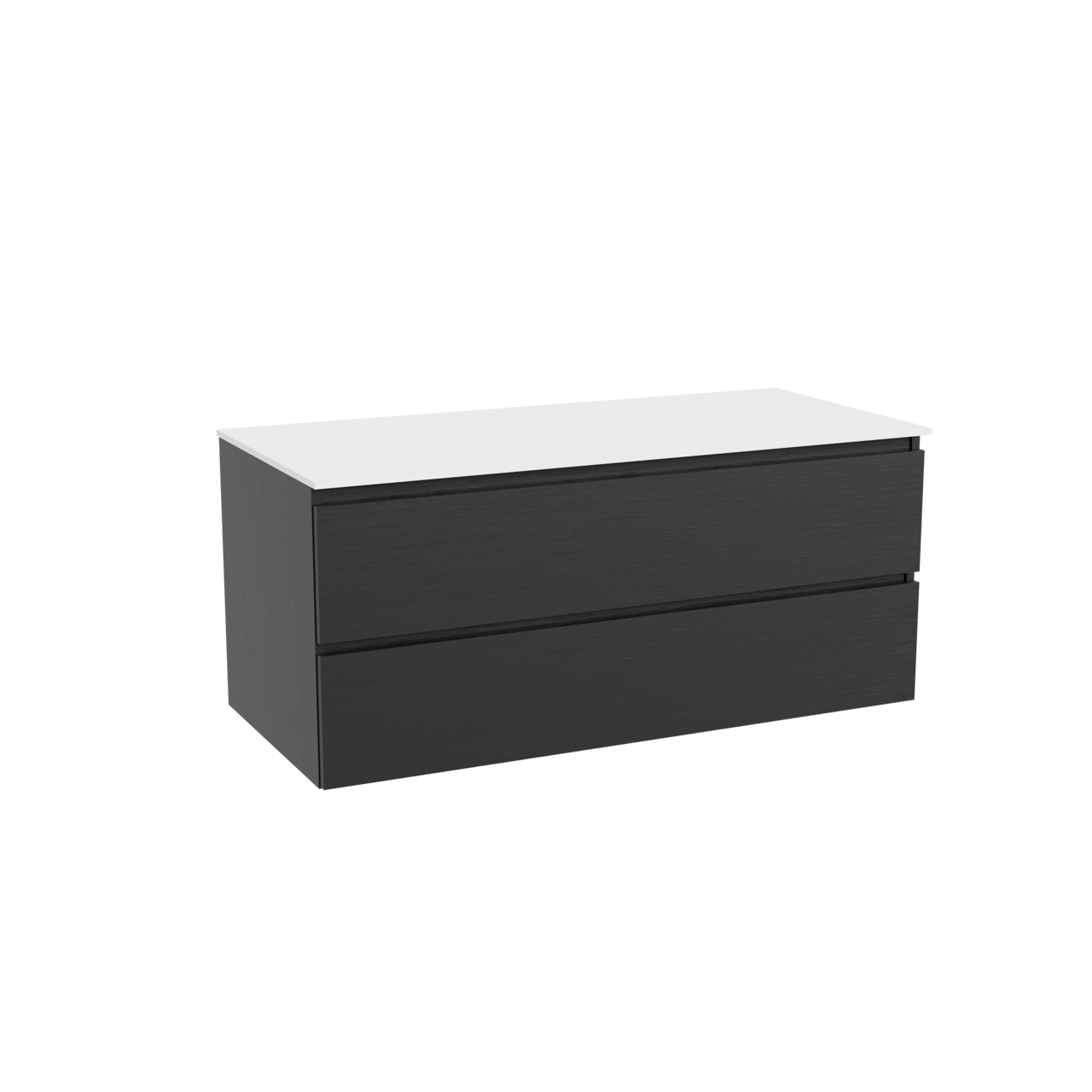 Balmani Lucida hängendes Möbelstück Set: 120 x 55 cm, Schwarze Eiche, mit Stretto Einzel- oder Doppel Waschtischplatte, Solid Surface Weiß matt