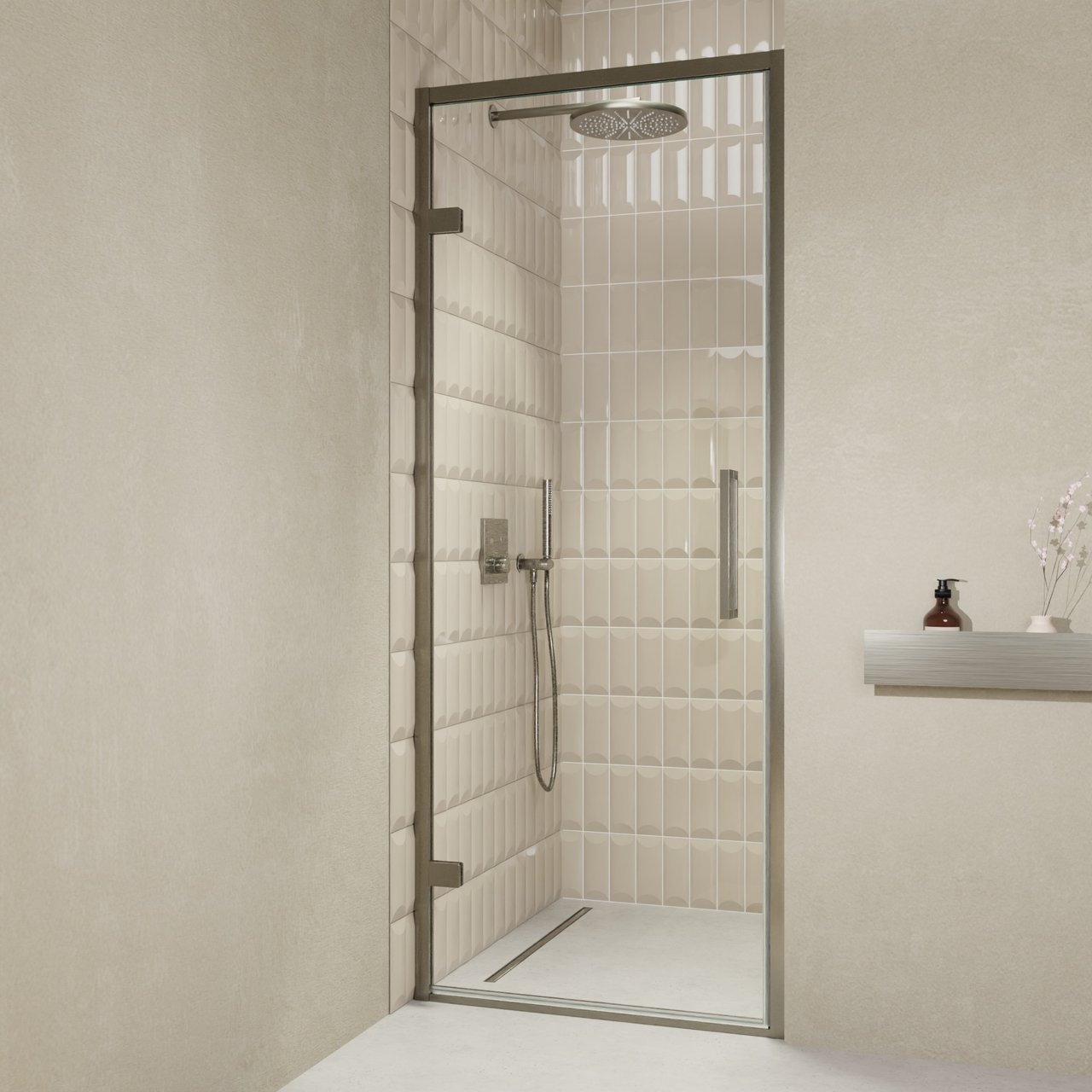 Balmani Senses Design douche draaideur links 90 cm x 210 cm Helder glas, Brushed GunMetal profielen