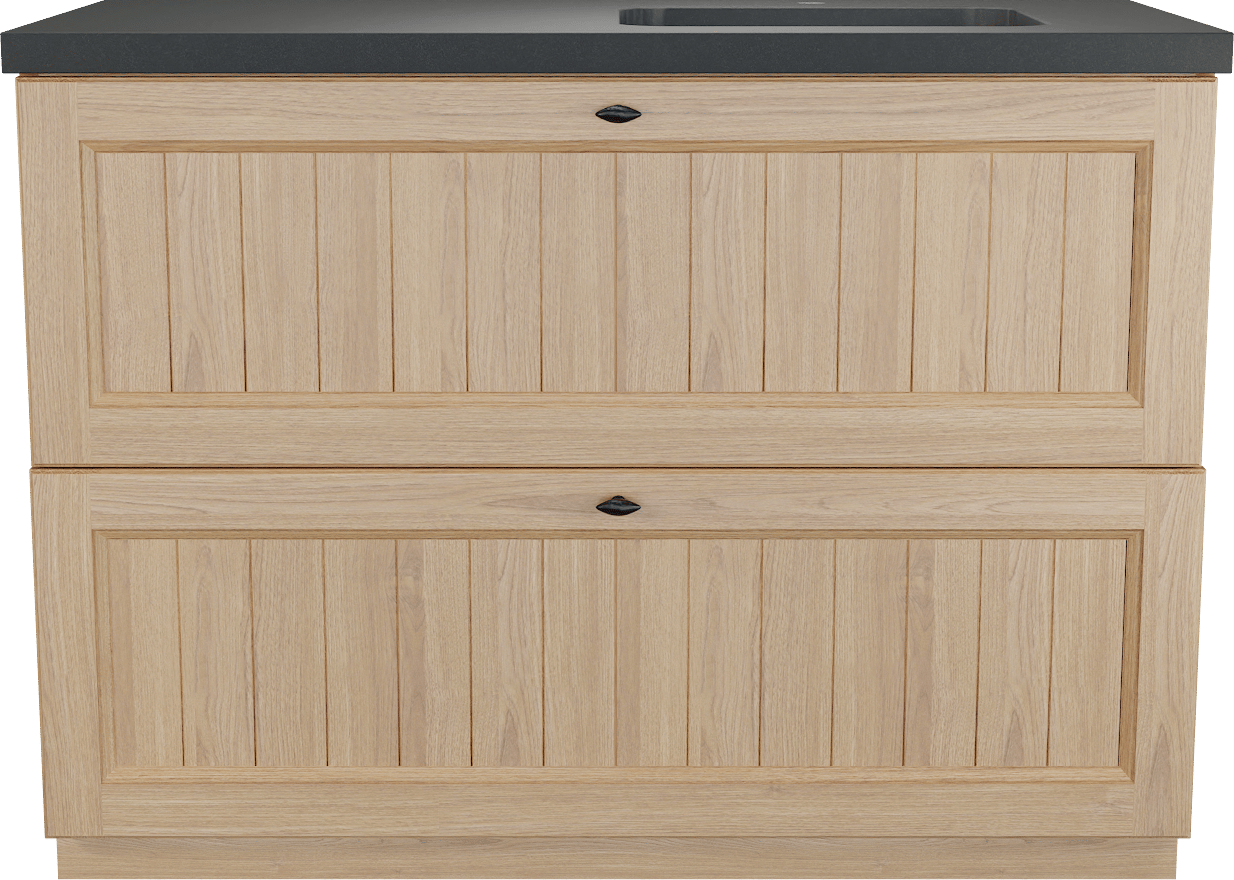 Balmani Lemon staand badkamermeubel 120 x 55 cm, fineer natuur eik met Napoli asymmetrisch rechtse wastafel in graniet zwart