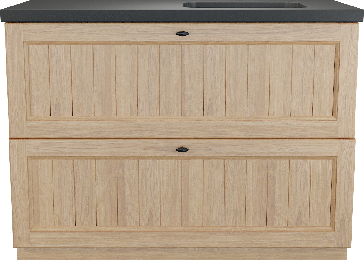 Balmani Lemon staand badkamermeubel 120 x 55 cm, fineer natuur eik met Napoli asymmetrisch rechtse wastafel in graniet zwart