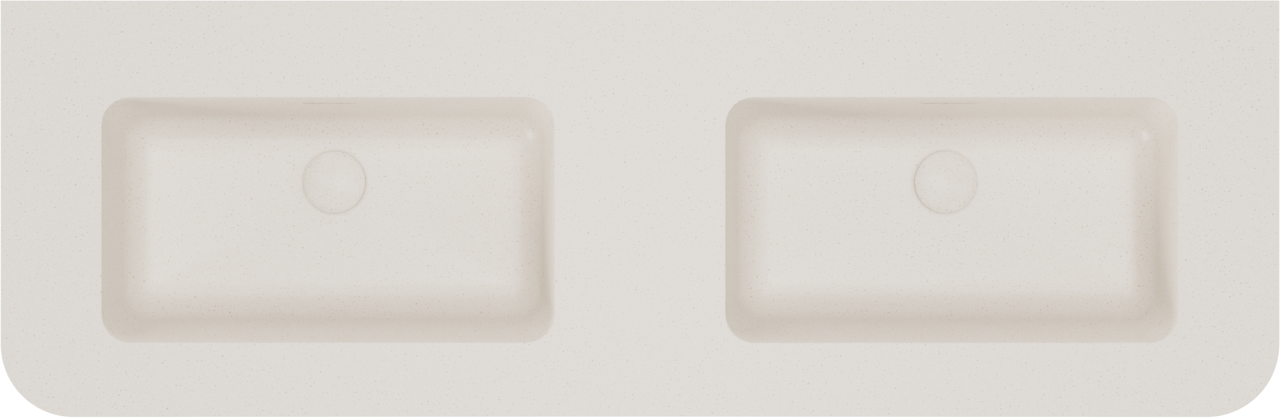 Storke Soft hängendes Möbelstück Set: 140 x 46 cm, Sand Matt, mit Mata Soft Doppelwaschtischplatte Solid Surface Beige Granit, Vertikale symmetrische gerade Rippe