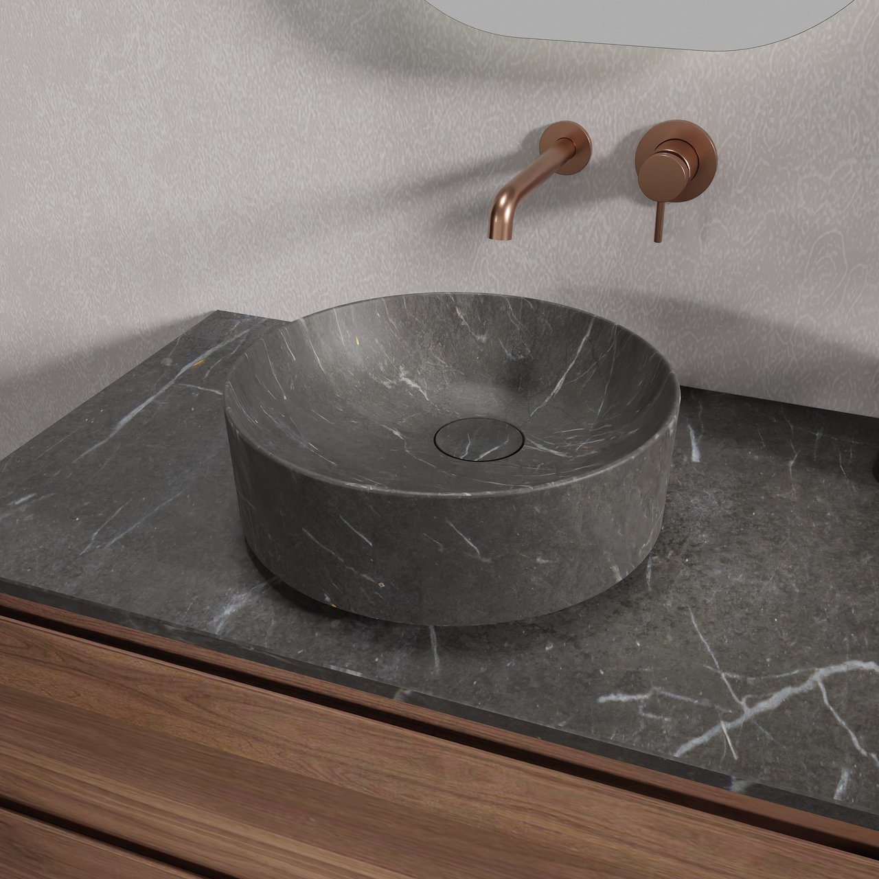 Balmani Fato vasque à poser marbre Pietra Grey rond Ø 37,5 cm