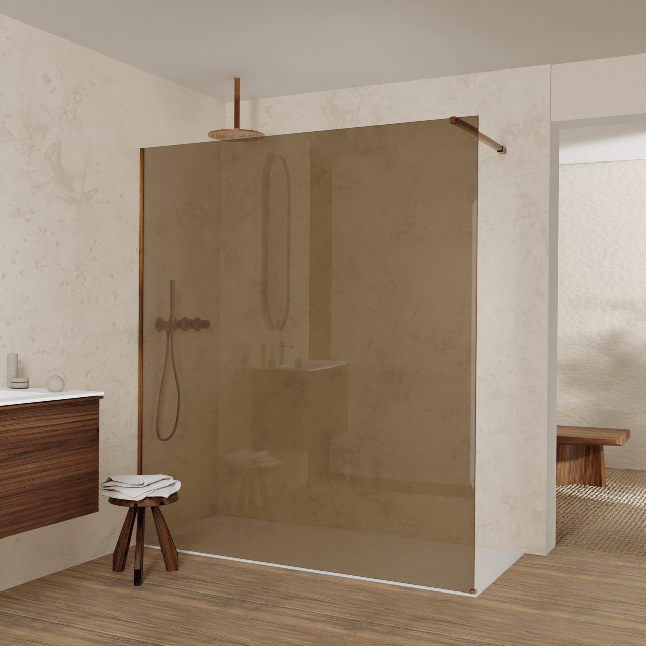 Balmani Modular douche à l'italienne: 180 x 200 cm, Verre bronze, Profil Brushed Rosegold