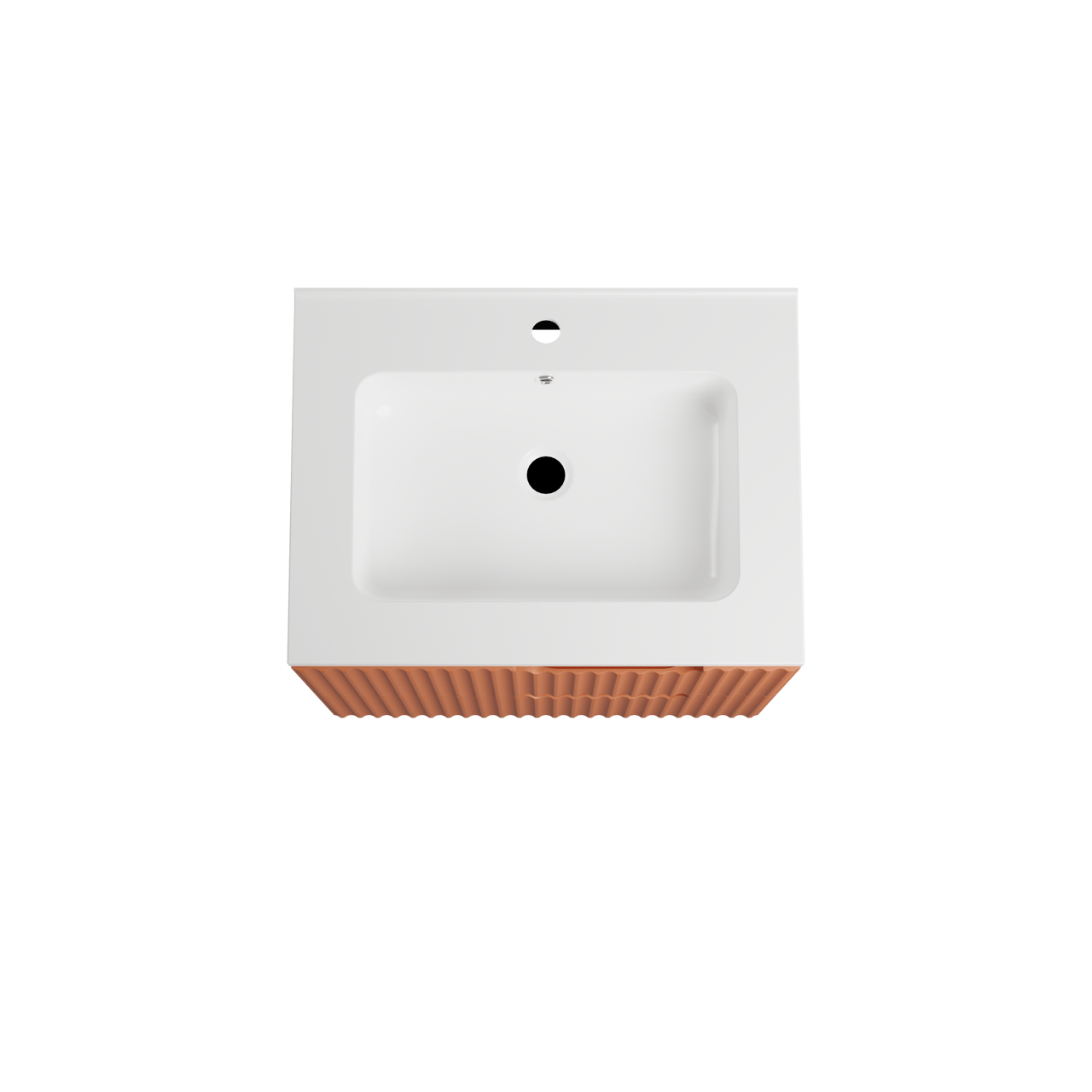 Linie Ribbo meuble salle de bains suspendu 60 x 46 cm cotto avec Vano plan simple en marbre composite blanc brillant, Nervure circulaire symétrique verticale