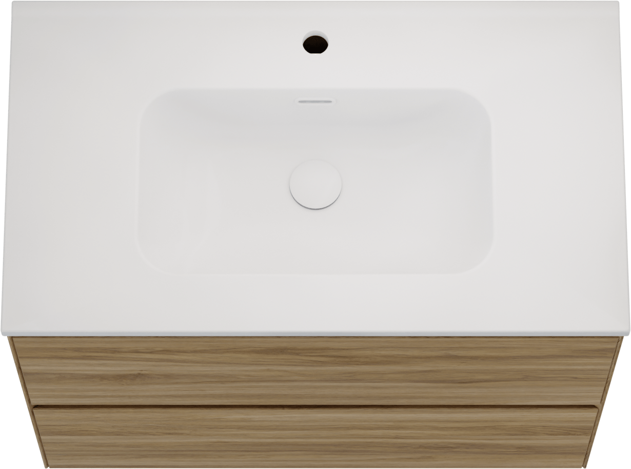 Balmani Mitra Compact hängendes Möbelstück Set: 80 x 46 cm, Wildeiche, mit Nostra Einzelwaschtisch Keramik Weiβ matt