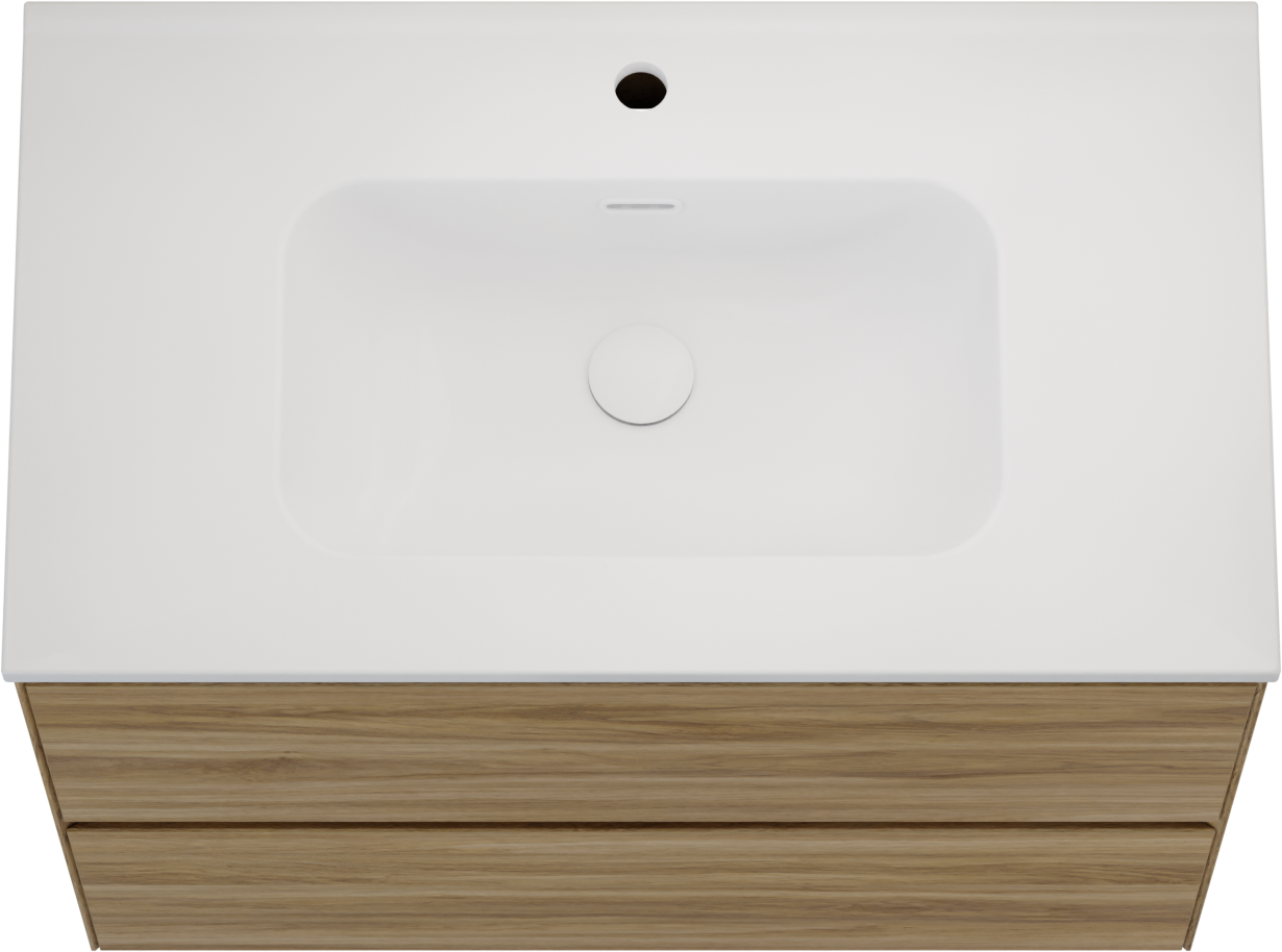 Balmani Mitra Compact meuble salle de bains suspendu 80 x 46 cm chêne sauvage avec Nostra plan simple en porcelaine blanc mat