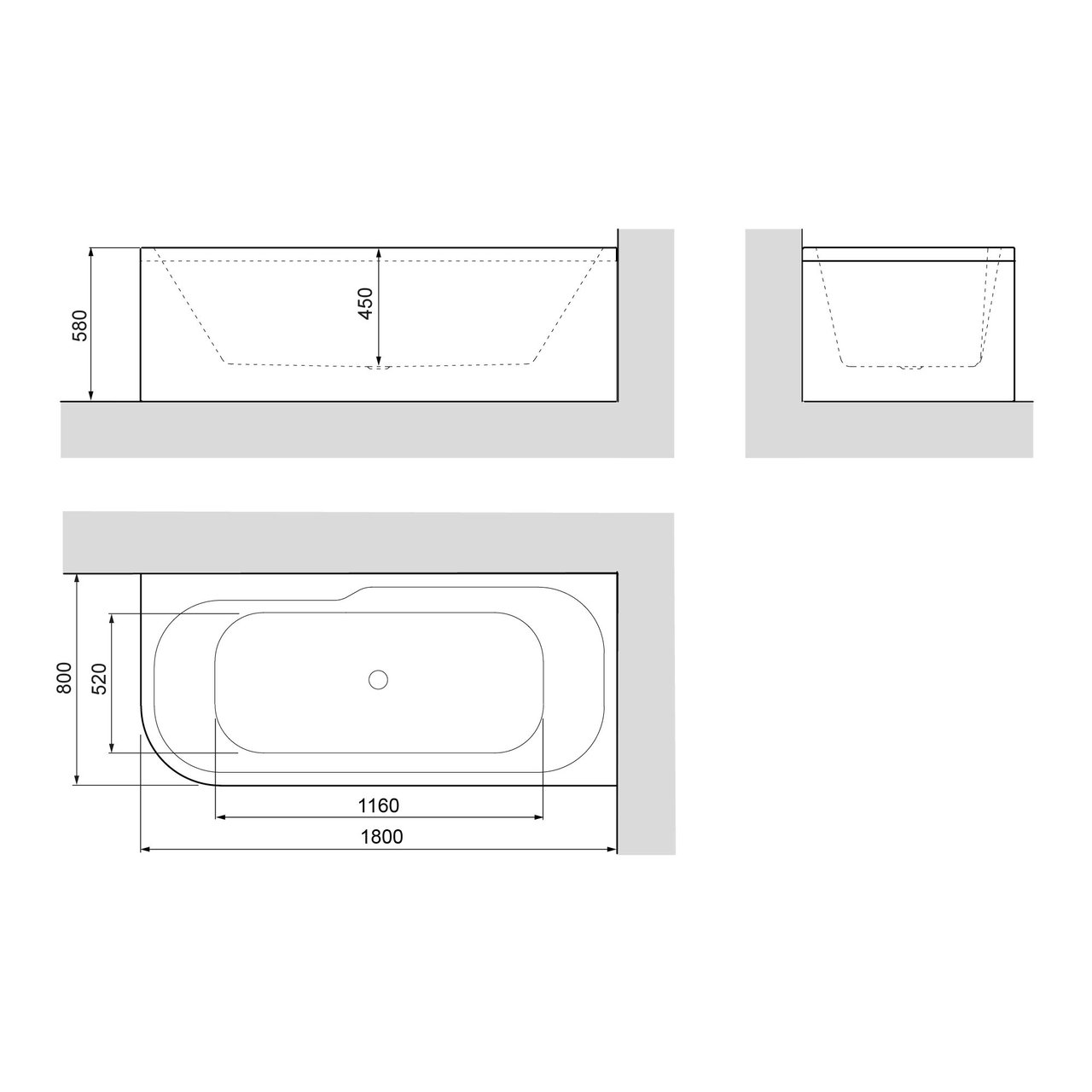 Linie Pietro 2 Personen Eckbadewanne, rechts, 180 x 80 cm, Acryl, weiß glänzend