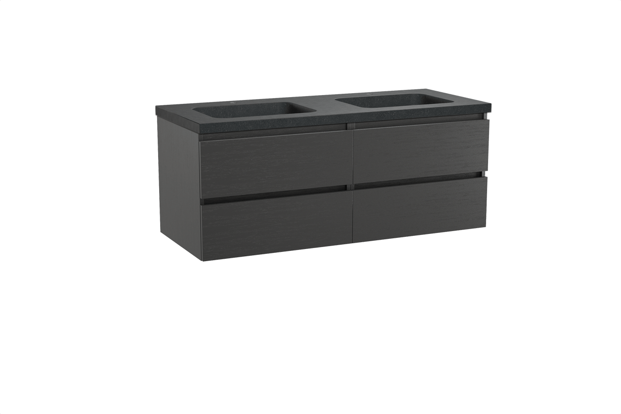 Balmani Lucida meuble salle de bains suspendu 135 x 55 cm chêne noir avec Napoli double vasque en granit noir