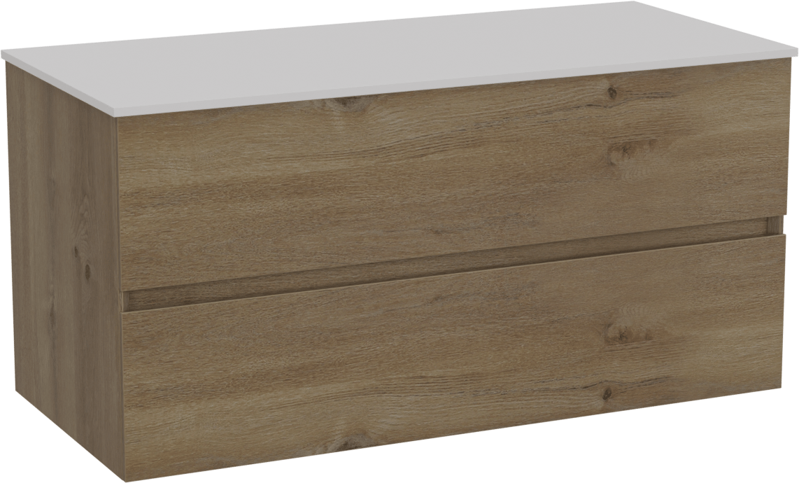 Storke Edge zwevend badmeubel 100 x 46 cm ruw eiken met Tavola enkel wastafelblad in solid surface mat wit