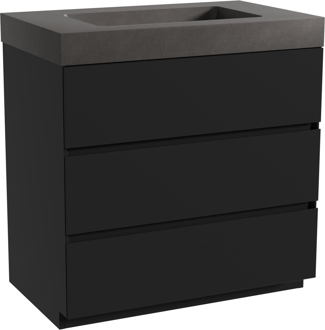 Storke Edge freistehendes Möbelstück Set: 85 x 52 cm, Schwarz matt, mit Scuro High Einzelwaschtisch, Quarz Schwarz matt