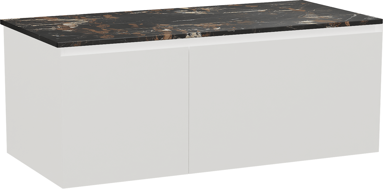 Balmani Idra hängendes Möbelstück Set: 120 x 55 cm, Weiß matt, mit Stretto Einzel Waschtischplatte, Marmor Portoro Gold