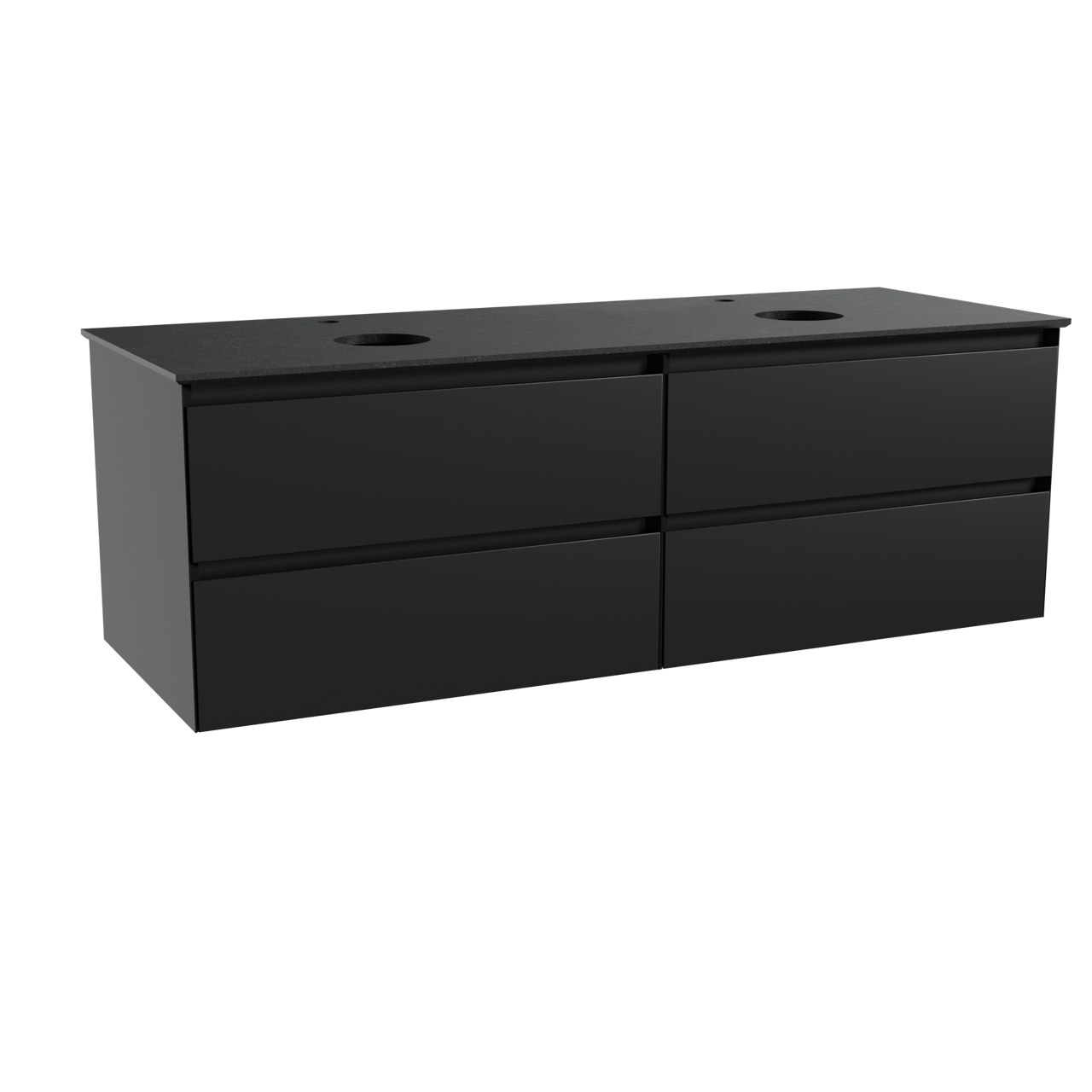 Balmani Mitra meuble salle de bains suspendu 150 x 55 cm noir mat avec Facetta tablette double en granit noir