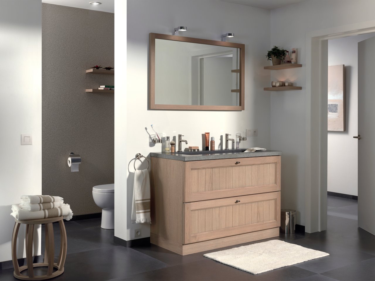 Balmani Lemon meuble sous-lavabo a poser 120 x 55 cm chêne vieilli 2 tiroirs