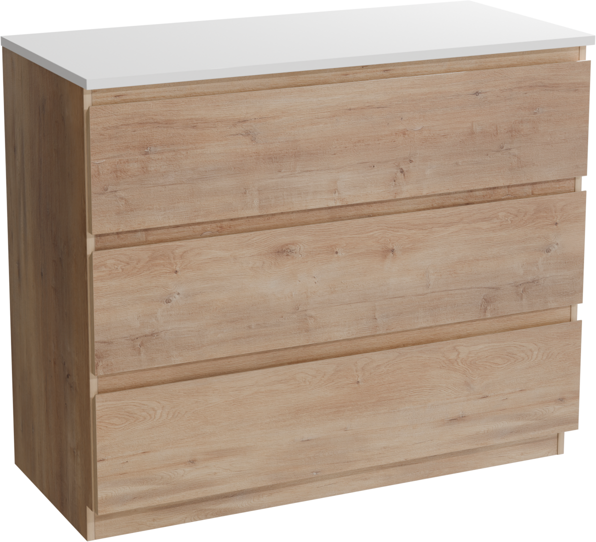 Linie Lado freistehendes Möbelstück Set: 100 x 46 cm, Naturbelassene Eiche, mit Lado Einzel- oder Doppel Waschtischplatte, Marmorkomposit Weiß matt