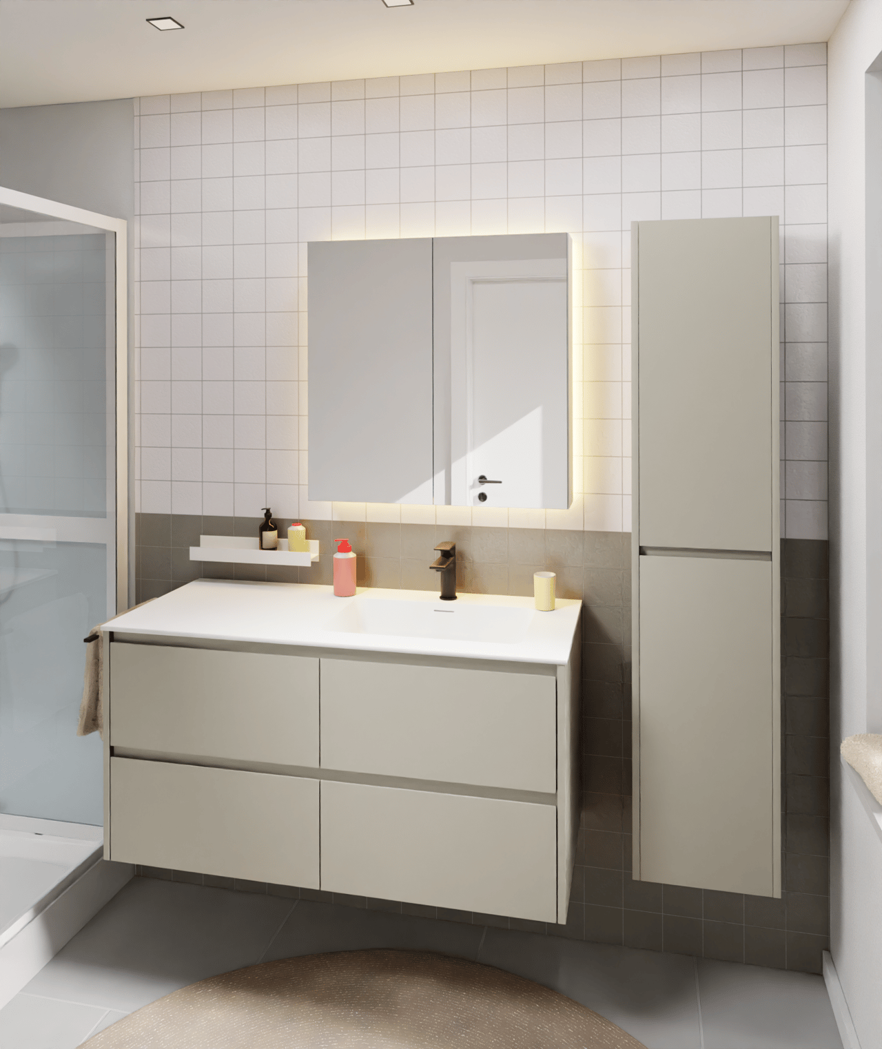 Storke Seda meuble sous-lavabo suspendu 120 x 52 cm soie grise 4 tiroirs