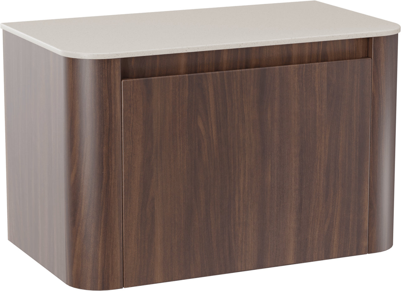 Storke Soft meuble salle de bains suspendu 80 x 46 cm noyer avec Tavola Soft tablette simple en Solid Surface beige granite