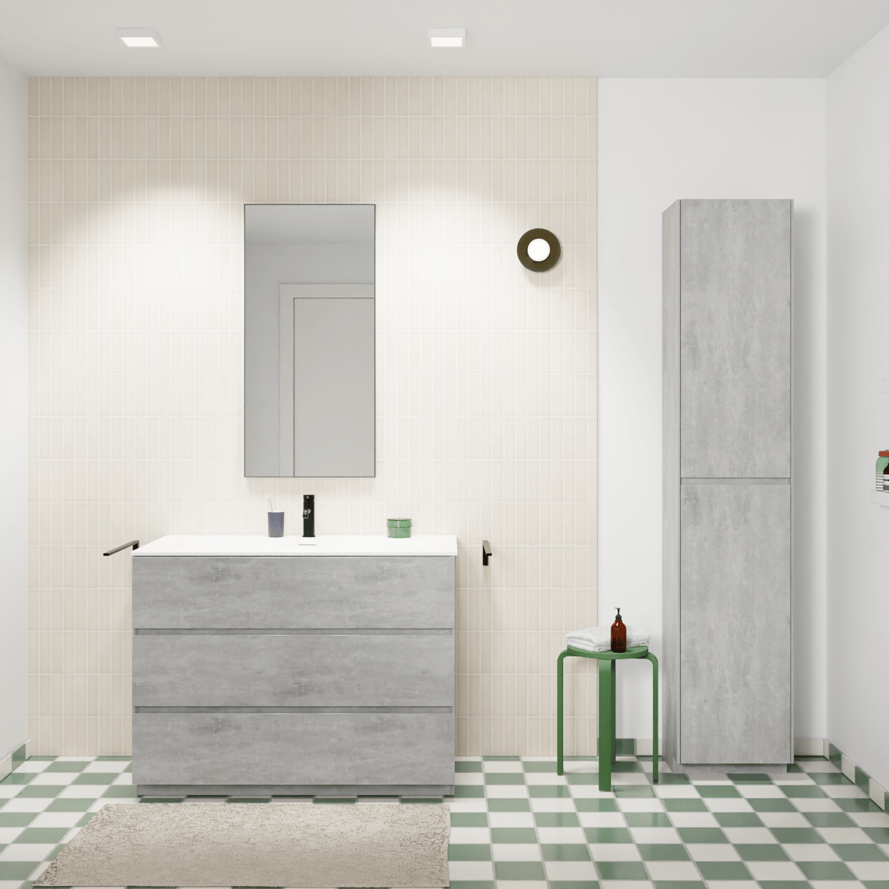 Storke Edge meuble salle de bains à poser 105 x 52 cm béton gris foncé avec Mata plan simple pour 2 trous de robinet en solid surface blanc mat