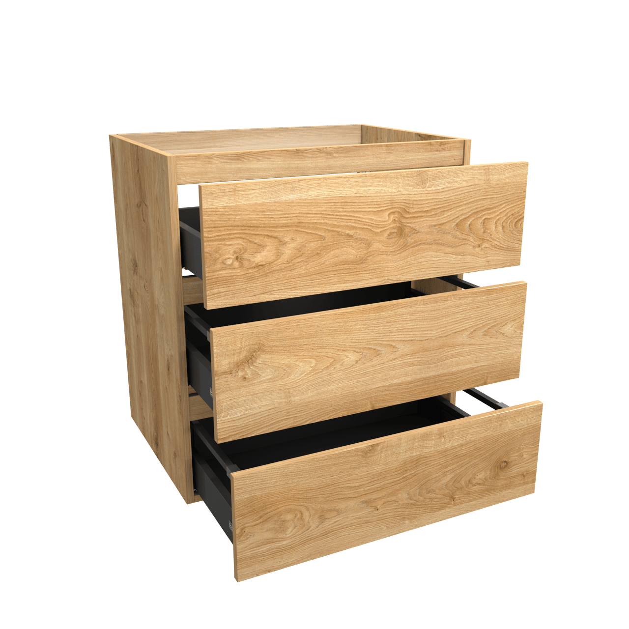 Balmani Lucida stehender Waschbeckenunterschrank: 75 x 55 cm, Eiche rustikal, 3 Schubladen