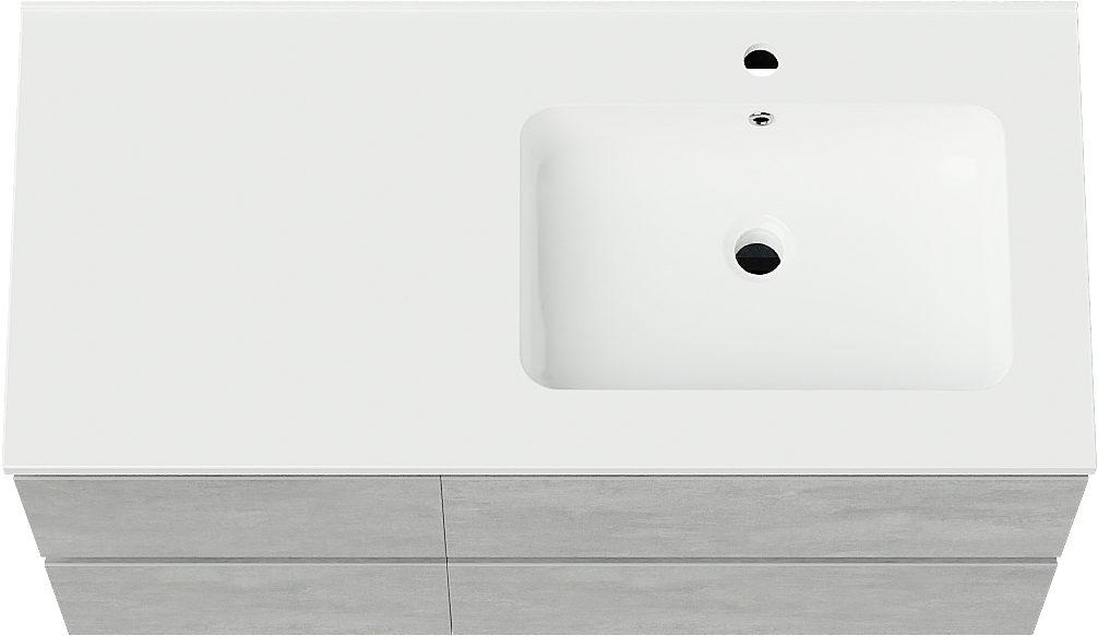 Linie Lado zwevend badmeubel 100 x 46 cm beton donkergrijs met Vano asymmetrisch rechtse wastafel in composietmarmer hoogglans wit