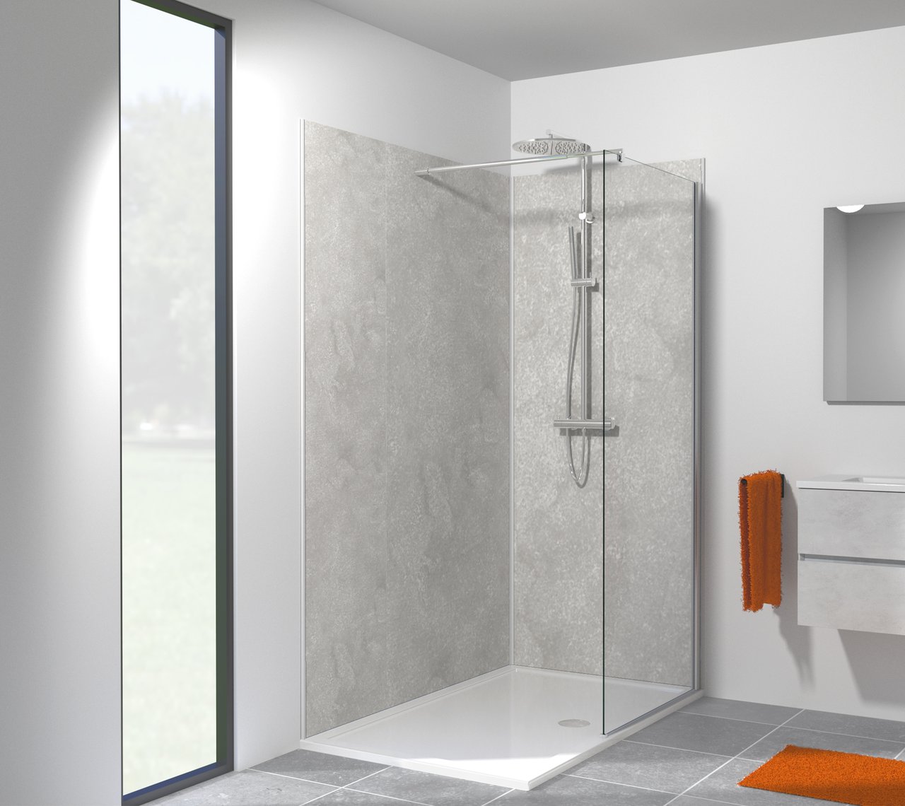 Linie Plato Duschrückwände mit Profile 90 x 90 x 210 cm, PVC Logan Lake